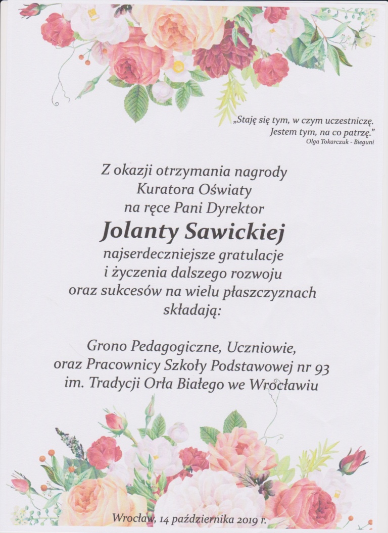 życzenia Imieninowe Dla Dyrektora Szkoły Życzenia dla Pani Dyrektor Jolanty Sawickiej – Szkoła Podstawowa nr 93